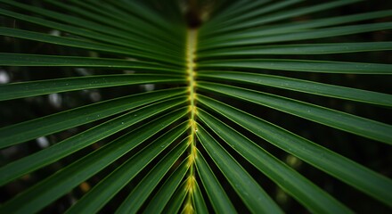Obraz premium Detailed palm leaf portrait showcasing natural patterns and vibrant verdant hues