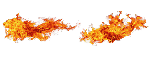 Two fiery bursts of orange and yellow flames against a black background