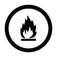 Flammable Substance Circular Hazard Symbol – Black Flame Safety Icon for Chemical Risk, Packaging & Workplace Zones  High-Contrast Vector for Global Use