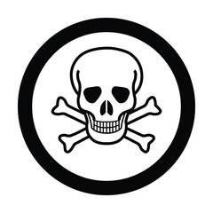 Toxic Substance Circular Hazard Symbol – Skull and Crossbones Safety Icon for Chemical Risk, Packaging & Industrial Zones  High-Contrast Vector for Global Use