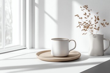 ceramic coffee mug product mockup on white background, clean minimal studio lighting, realistic, high resolution