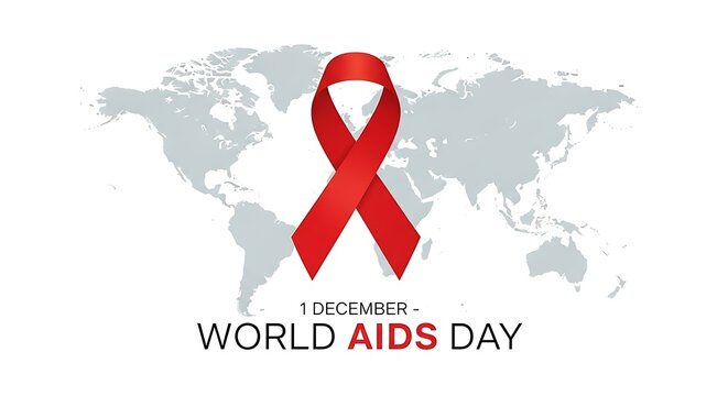 World aids day on december 1, featuring a red ribbon and world map