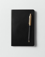 notebook and pen product mockup on white background, clean minimal studio lighting, realistic, high resolution