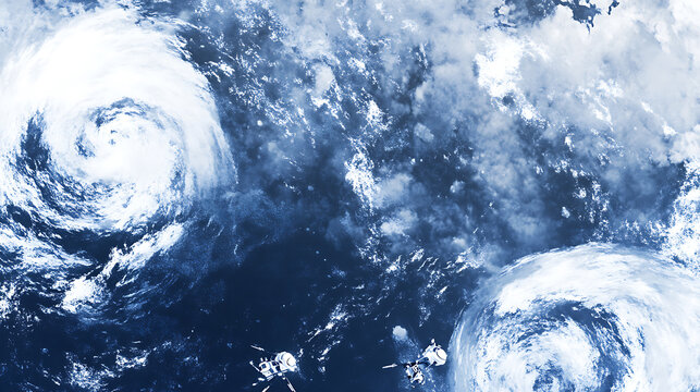 Satellite View of Two Intense Hurricanes Over Ocean