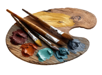 Wooden artist's palette with paint and brushes (1)