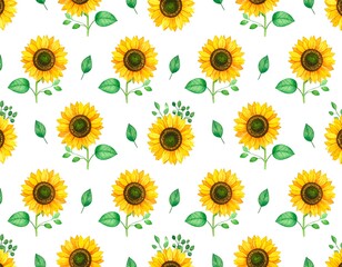 Watercolor sunflower pattern on white background (3)