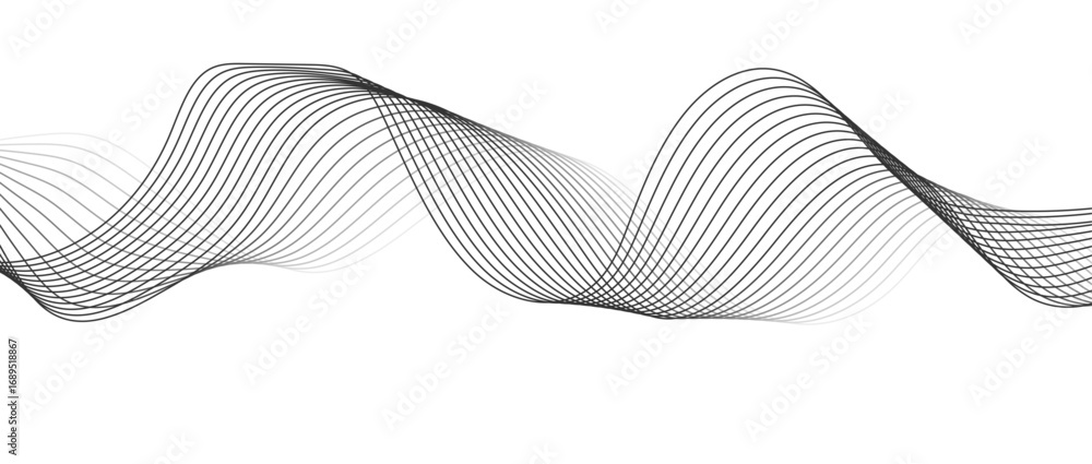 Poster abstract gray wave lines vector illustration on white background – elegant flowing curve pattern for
