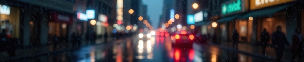 Dramatic cityscape drenched in a torrential downpour, blurry lights reflecting on wet streets, moody atmosphere , wet, heavy