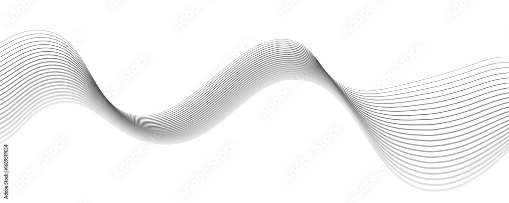Poster abstract gray wave lines vector illustration on white background – elegant flowing curve pattern for