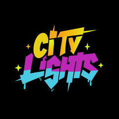 Vibrant city lights graffiti style text art