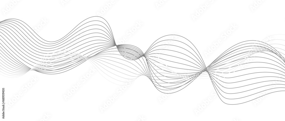 Poster abstract gray wave lines vector illustration on white background – elegant flowing curve pattern for