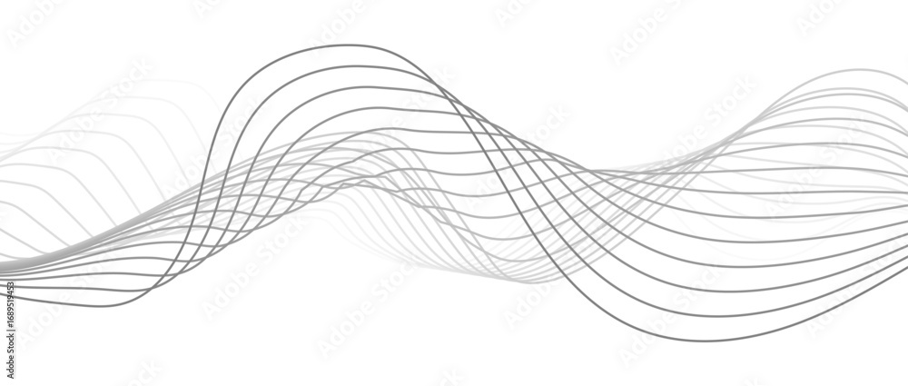 Poster abstract gray wave lines vector illustration on white background – elegant flowing curve pattern for