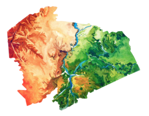 Realistic Watercolor Chad Map with Desert and River Tones PNG.