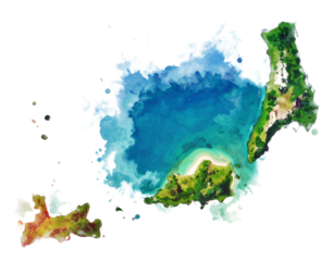 Realistic Watercolor Comoros Map with Ocean and Island Tones PNG.