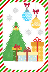 Christmas tree and gift box background for wrapped gift, decor, gift box, print on beige color