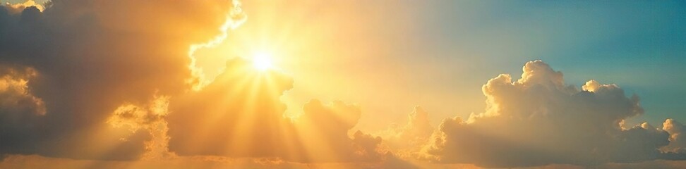 Golden sun rays bursting through a vibrant, clear sky, illuminating the natural world with warm light Perfect for summer, nature, and energy themes , bright, phenomenal