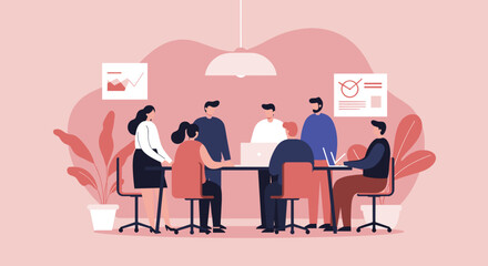 Team of diverse professionals collaborating in a modern office meeting, discussing business strategy and project development. Ideal for corporate themes.