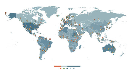 Global Representation Showing Locations With Locator Pins On World Map