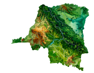Realistic Watercolor D.R. Congo Map with River and Forest Tones PNG