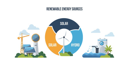 Renewable Energy Sources Represented By Flat Design Illustration