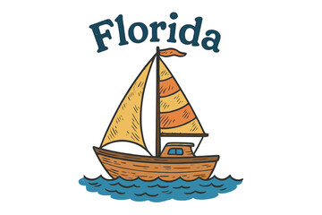 Colorful sailing boat representing Florida's vibrant coastal culture and maritime activities in sunny weather