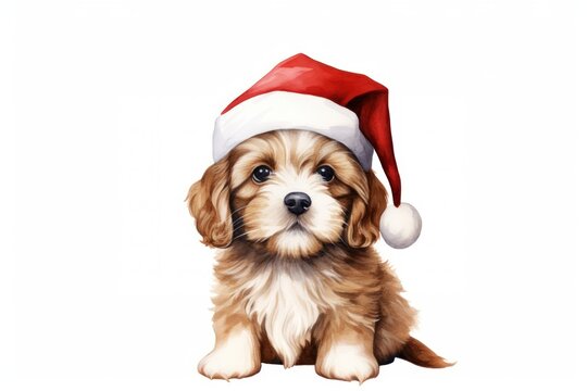 Puppy wearing Santa hat mammal animal dog.