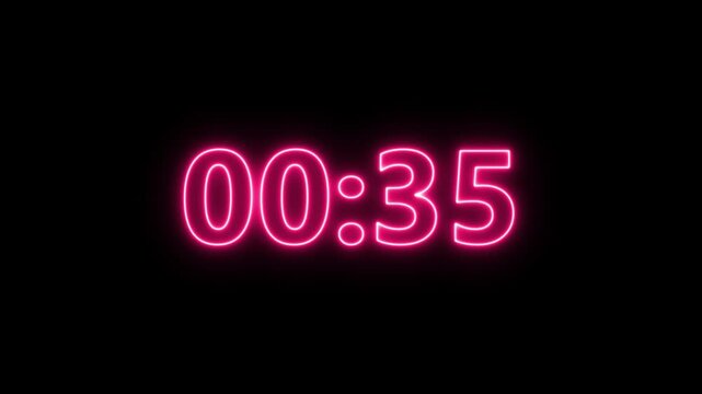 Neon 40 second Digital Timer. Timer countdown animation. 40 second Digital Negative Countdown. seconds on transparent background 40 second countdown timer, Countdown video with alpha channel. 4k