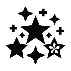 Collection of black stars and plus shapes on a white background