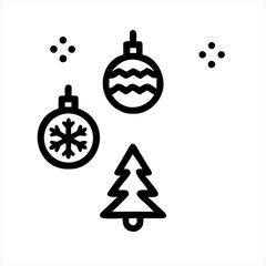 Simple christmas ornaments and tree icon set