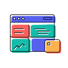 Colorful web page layout with content blocks and graph