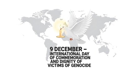 International day of commemoration and dignity of victims of genocide dove and map, isolated on white background