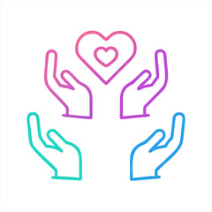Caring hands holding a heart symbol with gradient colors