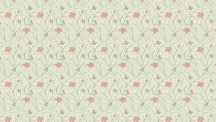Peach flowers blossom in a floral pattern. Seamless style for spring branding, print design, digital wallpaper.