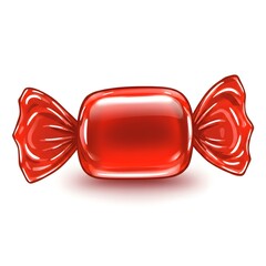 Red glossy candy wrapper on white background  