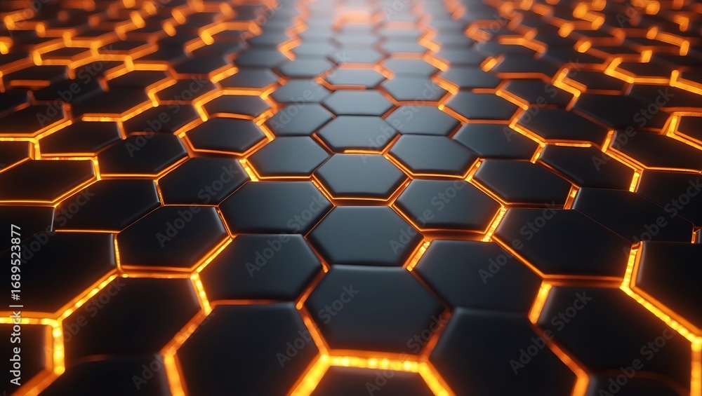 Poster futuristic hexagonal background with a glowing orange honeycomb pattern. a high-tech digital design 