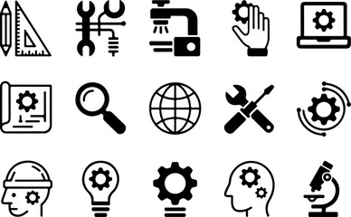 Fototapeta premium Engineering & Technology Tools Vector Graphic Bundle – Gear, Wrench, Tech Icons