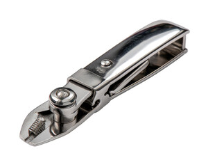 Close-up of a compact, metallic tool