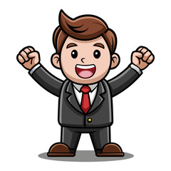 Smiling attorney character celebrating case success with justice balance, legal achievement, victory illustration, lawyer success concept, professional law vector art