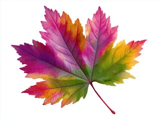 Vibrant maple leaf showcases stunning transition from deep magenta to sunny yellow, celebrating autumn's beauty.