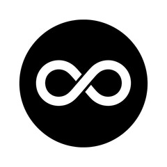 Black circle icon featuring a white infinity symbol.