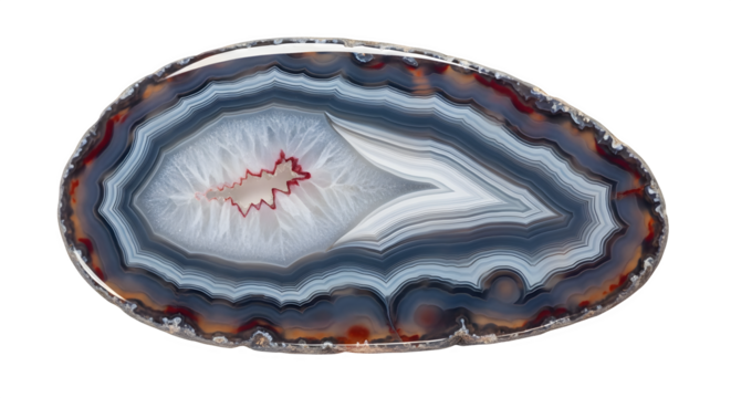 Agate slice isolated on transparent background, showcasing its intricate concentric bands of color, a beautiful and unique natural gemstone pattern