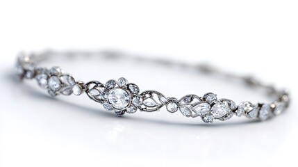 Intricately Crafted Edwardian Style Diamond Cluster Bracelet with Filigree Detailing and High-Resolution Generative AI Rendering on a Pristine White Background for Modern Elegance