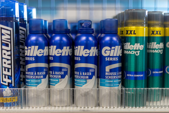 Heerhugowaard, Netherlands. September 06, 2025. Gillette shaving foam products on store shelf