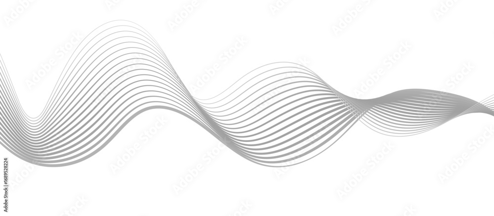 Fototapete abstract gray wave lines vector on white background flowing curve pattern for modern minimalist desi