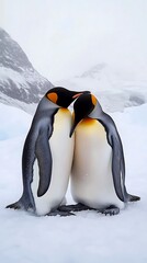 Pair of King Penguins Standing Close Together on Snow animal wildlife photo