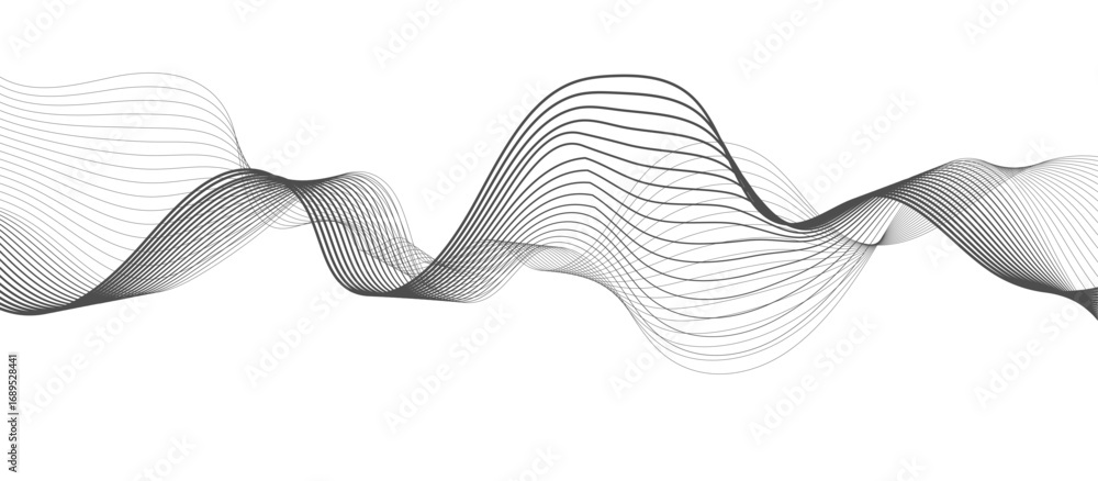 Fototapete abstract gray wave lines vector on white background flowing curve pattern for modern minimalist desi