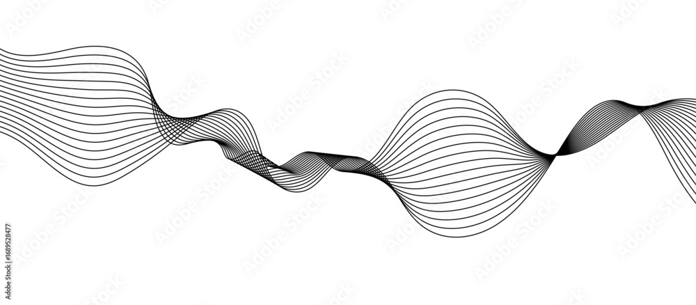 Poster abstract gray wave lines vector on white background flowing curve pattern for modern minimalist desi