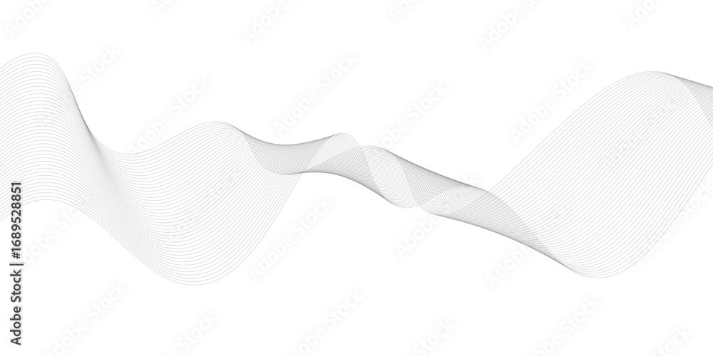 Poster abstract gray wave lines vector on white background flowing curve pattern for modern minimalist desi