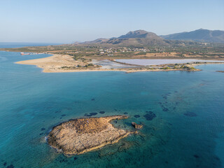 Aerial drone photo of Oldest Submerged City of Pavlopetri near Pounta beach and Elafonisos island, Vigklafia, Vatika, Peloponnese, Greece