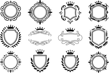 Royal Crest and Frame Vector Graphic Bundle &ndash; Crowned Emblems and Vintage Badges